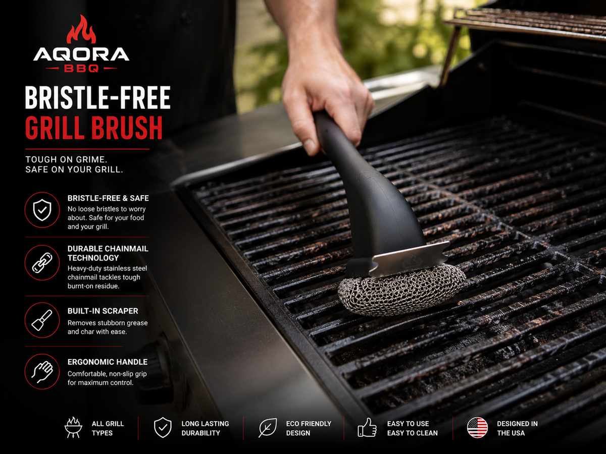 AQORA™ Chainmail Grill Brush — Bristle-Free & Built to Last