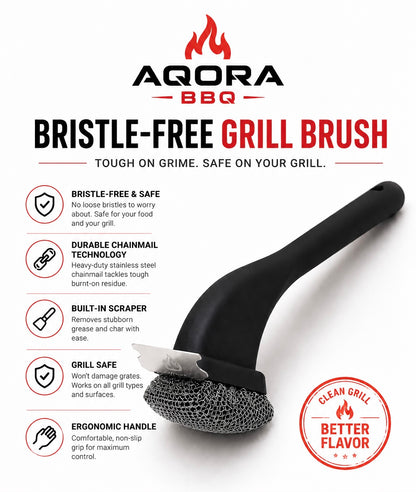 AQORA™ Chainmail Grill Brush — Bristle-Free & Built to Last